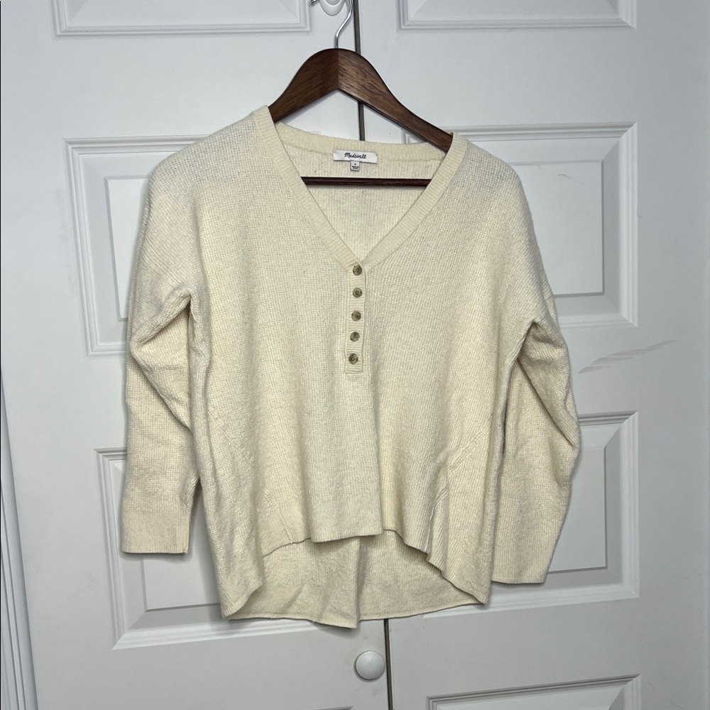 Madewell Cream V-Neck Sweater with Buttons